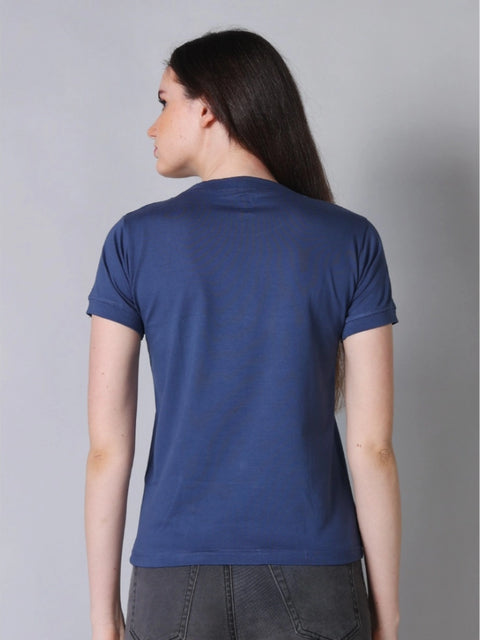 Generic Women's Cotton Blended Solid Round Neck Half Sleeve T-Shirt (Blue)