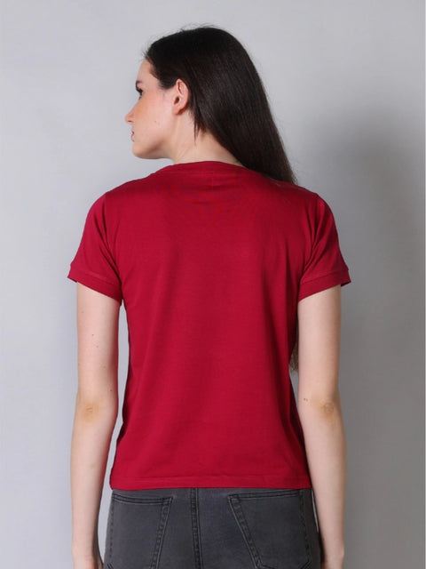 Generic Women's Cotton Blended Solid Round Neck Half Sleeve T-Shirt (Maroon)