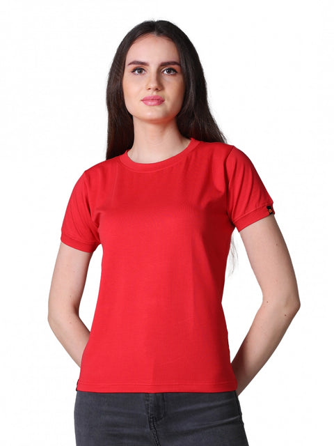 Generic Women's Cotton Blended Solid Round Neck Half Sleeve T-Shirt (Red)