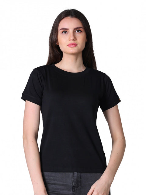 Generic Women's Cotton Blended Solid Round Neck Half Sleeve T-Shirt (Black)