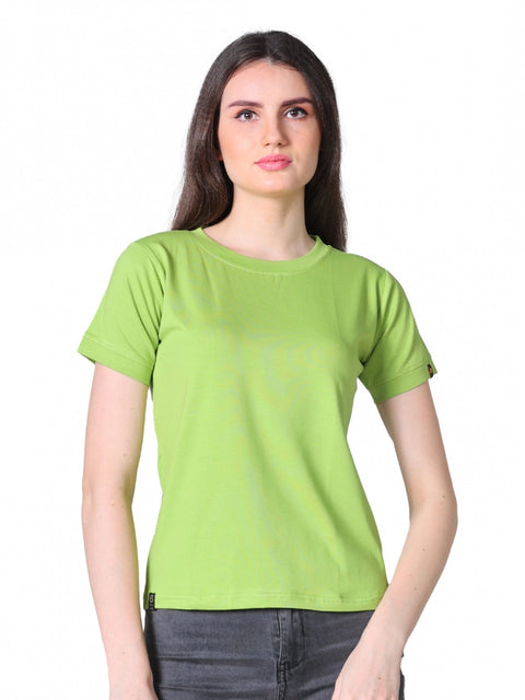 Generic Women's Cotton Blended Solid Round Neck Half Sleeve T-Shirt (Green)