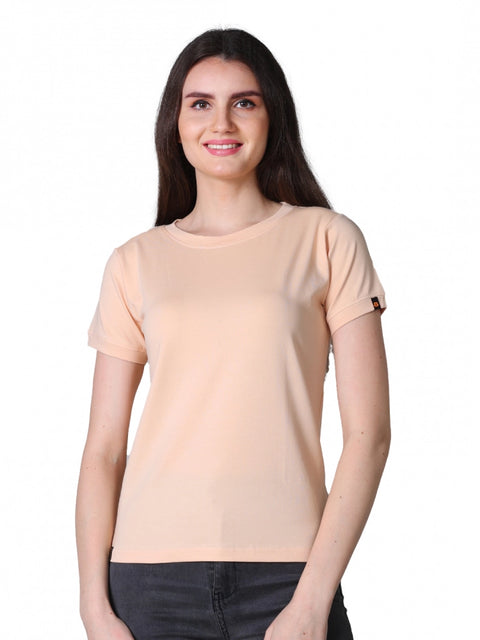 Generic Women's Cotton Blended Solid Round Neck Half Sleeve T-Shirt (Peach)