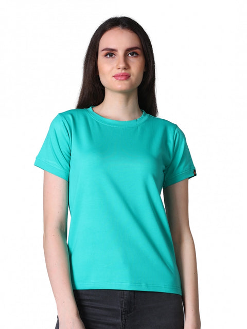 Generic Women's Cotton Blended Solid Round Neck Half Sleeve T-Shirt (Green)