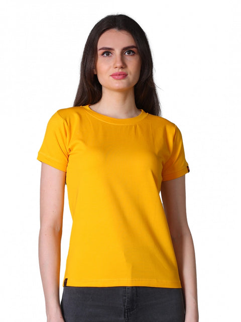Generic Women's Cotton Blended Solid Round Neck Half Sleeve T-Shirt (Mustard)