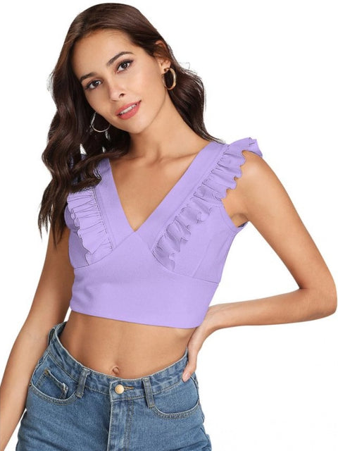 Generic Women's Polyester Solid Sleeveless Shoulder Straps Top (Purple)
