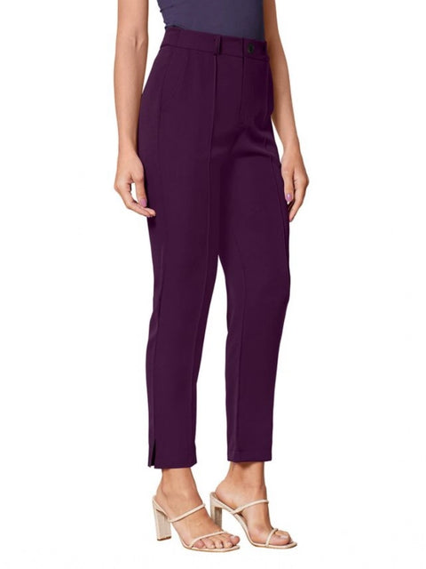 Generic Women's Polyester Solid With Pocket Pant (Wine)