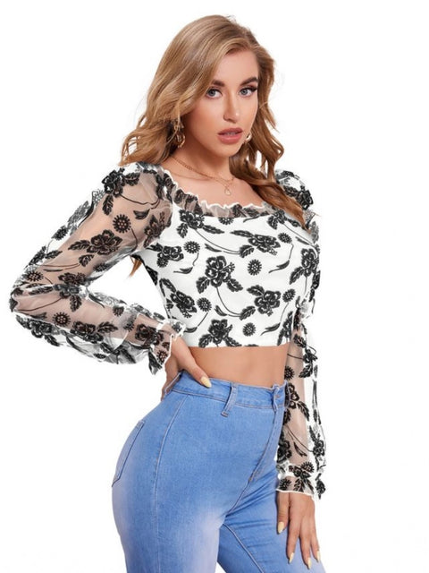 Generic Women's Polyester Solid Full Sleeves Square Collar Top (White)