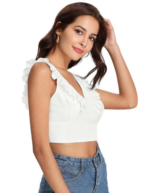 Generic Women's Polyester Solid Sleeveless Shoulder Straps Top (White)
