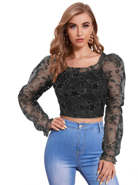 Generic Women's Polyester Solid Full Sleeves Square Collar Top (Black)