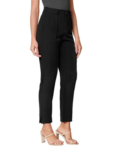 Generic Women's Polyester Solid With Pocket Pant (Black)