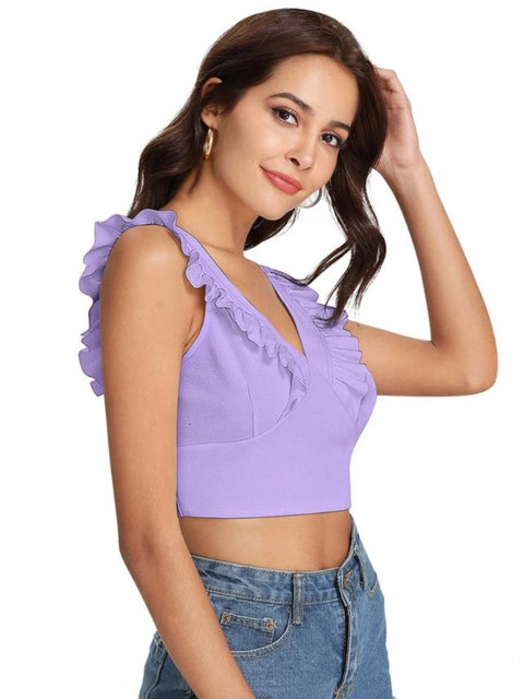 Generic Women's Polyester Solid Sleeveless Shoulder Straps Top (Purple)