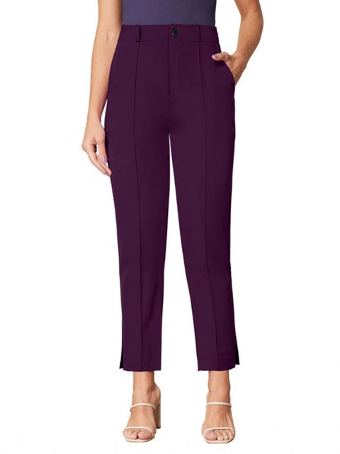 Generic Women's Polyester Solid With Pocket Pant (Wine)