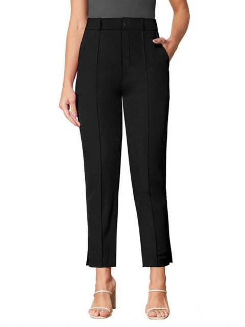 Generic Women's Polyester Solid With Pocket Pant (Black)