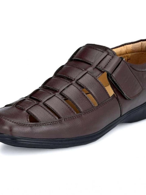 Generic Men's Casual Faux Leather Solid Velcro Sandal (Brown)