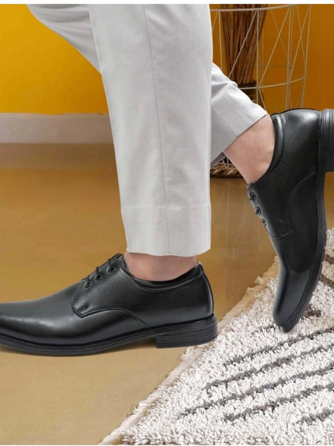 Generic Men's Casual Faux Leather Solid Lace-Up Formal Shoes (Black)