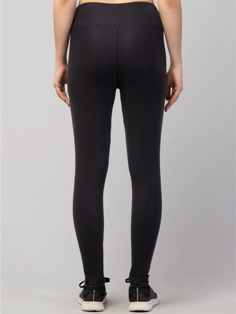 Generic Women's Polyester Solid Ankle Length High-Rise Tights (Black)
