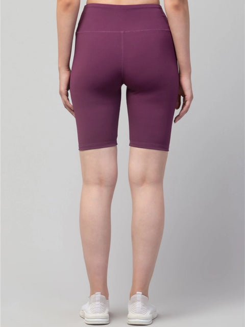 Generic Women's Polyester Solid Above Knee High-Rise Shorts (Purple)