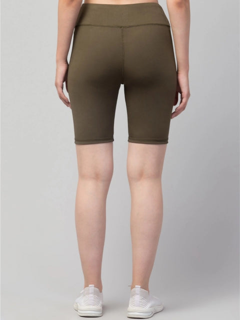 Generic Women's Polyester Solid Above Knee High-Rise Shorts (Olive)