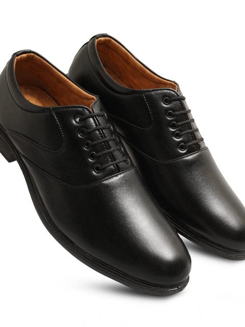 Generic Men's Casual Faux Leather Solid Lace-Up Formal Shoes (Black)