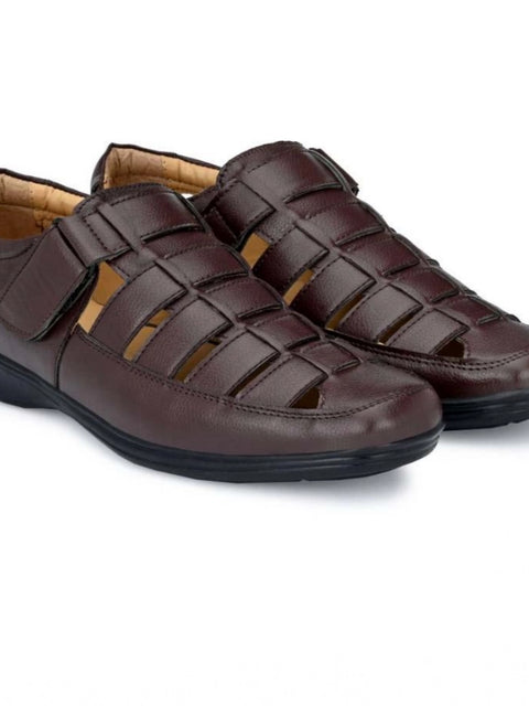 Generic Men's Casual Faux Leather Solid Velcro Sandal (Brown)