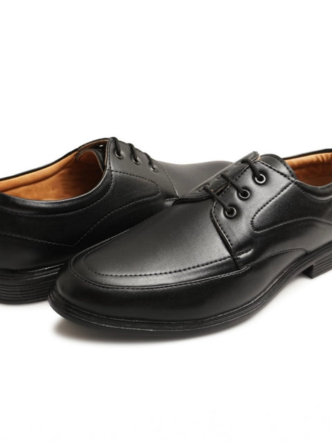 Generic Men's Casual Faux Leather Solid Lace-Up Formal Shoes (Black)