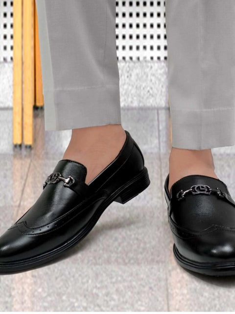Generic Men's Casual Faux Leather Solid Slip-on Formal Shoes (Black)