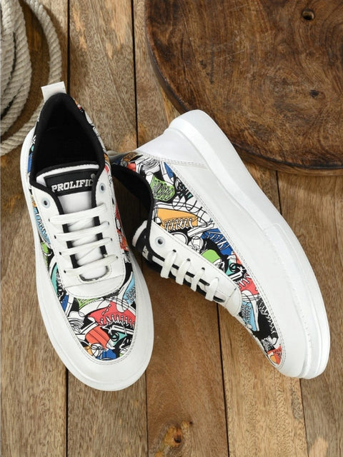 Generic Men's Casual Synthetic Printed Lace-Up Shoes (White)
