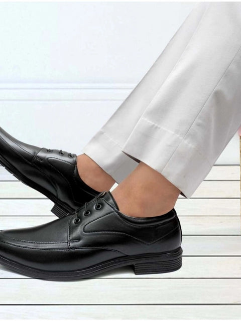 Generic Men's Casual Faux Leather Solid Lace-Up Formal Shoes (Black)