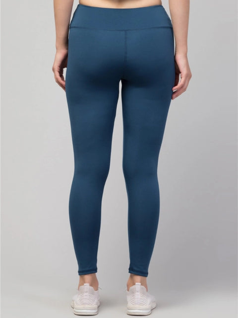 Generic Women's Polyester Solid Ankle Length High-Rise Tights (Teal)