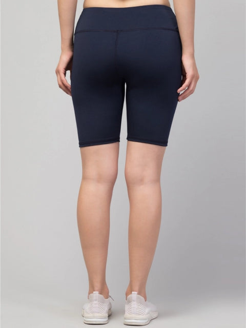 Generic Women's Polyester Solid Above Knee High-Rise Shorts (Navy)