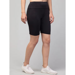 Generic Women's Polyester Solid Above Knee High-Rise Shorts (Black)