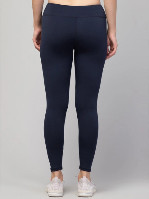 Generic Women's Polyester Solid Ankle Length High-Rise Tights (Navy)