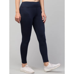 Generic Women's Polyester Solid Ankle Length High-Rise Tights (Navy)