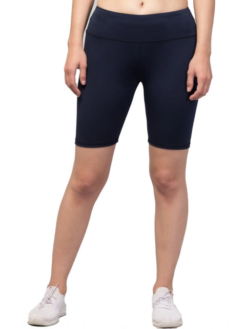 Generic Women's Polyester Solid Above Knee High-Rise Shorts (Navy)