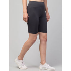 Generic Women's Polyester Solid Above Knee High-Rise Shorts (Grey)