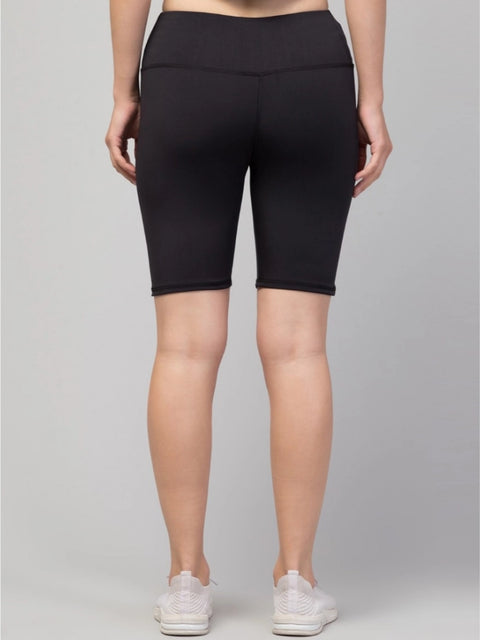 Generic Women's Polyester Solid Above Knee High-Rise Shorts (Black)