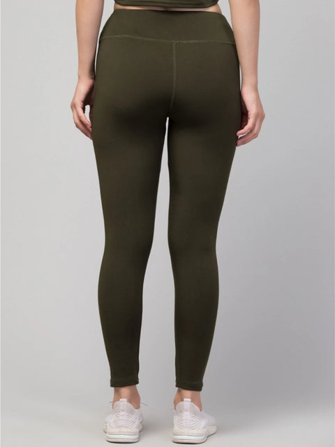 Generic Women's Polyester Solid Ankle Length High-Rise Tights (Olive)