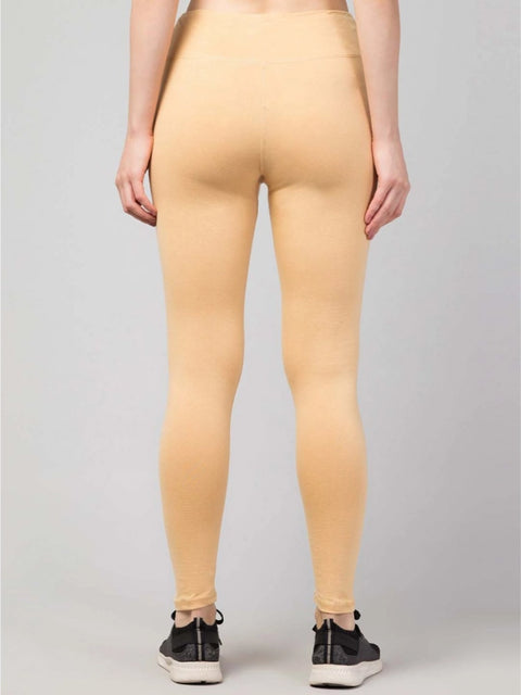 Generic Women's Polyester Solid Ankle Length High-Rise Tights (Beige)