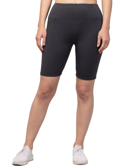 Generic Women's Polyester Solid Above Knee High-Rise Shorts (Grey)