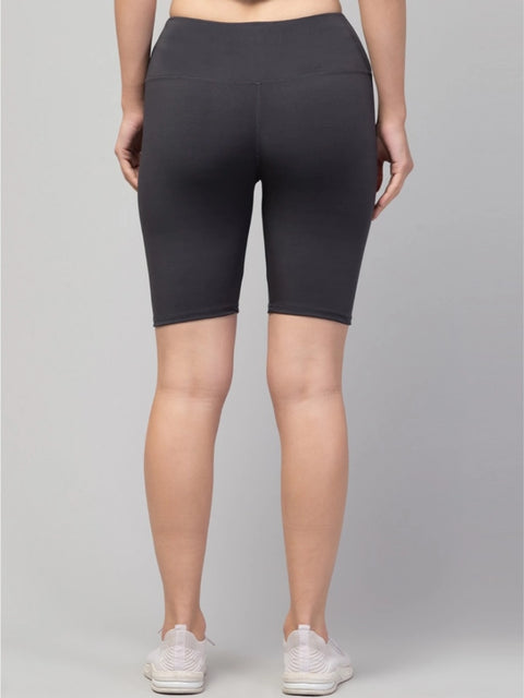 Generic Women's Polyester Solid Above Knee High-Rise Shorts (Grey)