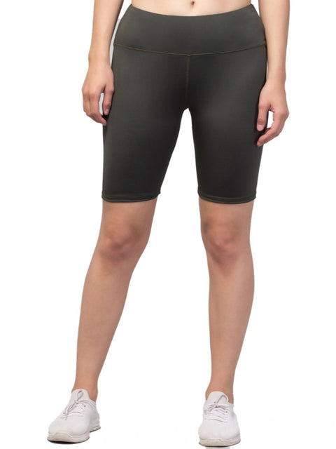 Generic Women's Polyester Solid Above Knee High-Rise Shorts (Green)