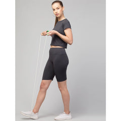 Generic Women's Polyester Solid Above Knee High-Rise Shorts (Grey)