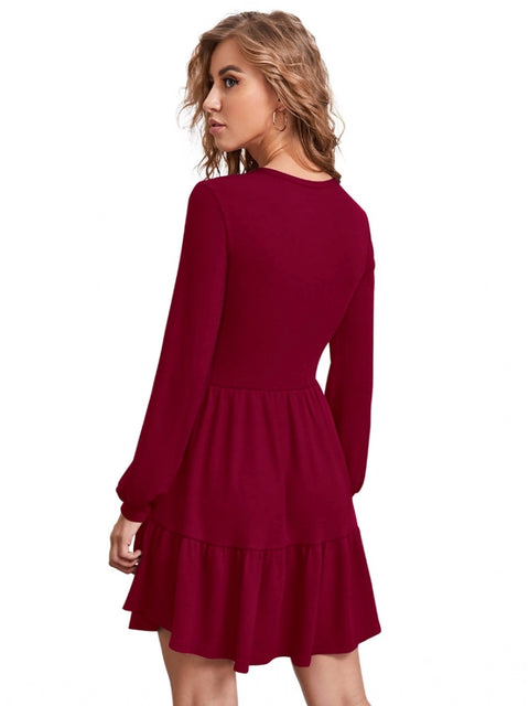 Generic Women's Knitting stretchable Solid Round Neck Full Sleeve Dress (Maroon)