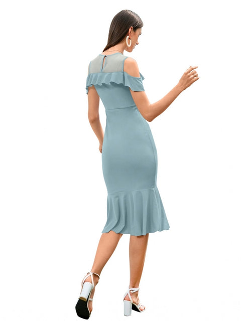 Generic Women's Knitting stretchable Solid Round Neck Sleeveless Dress (Pista )