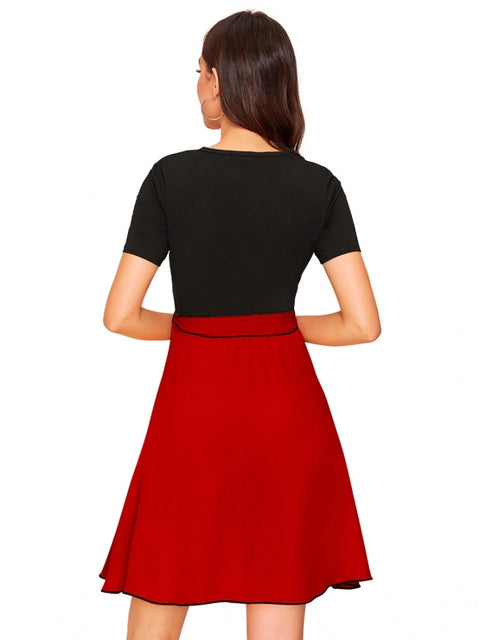 Generic Women's Knitting stretchable Solid Round Neck Cap Sleeve Dress (Red)