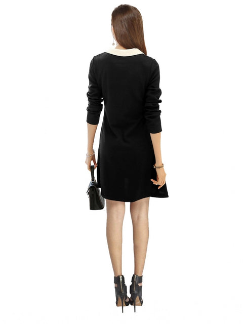Generic Women's Polyester Solid Collar 3-4th Dress (Black)
