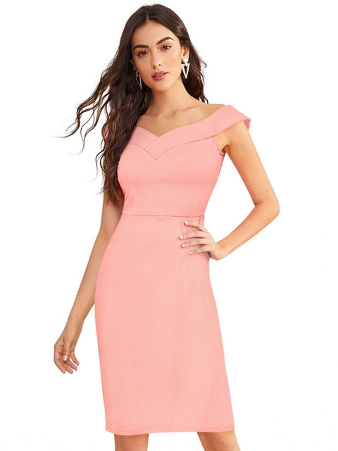 Generic Women's Knitting stretchable Solid Round Neck Sleeveless Dress (Peach)