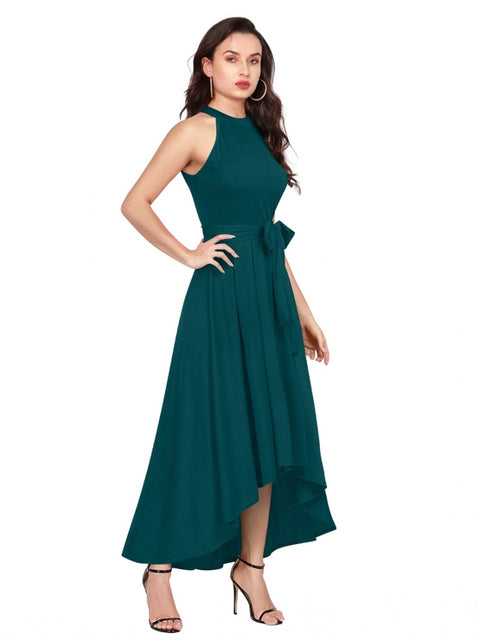 Generic Women's Polyster Solid Halter Neck Sleeveless Dress (Morpichh)