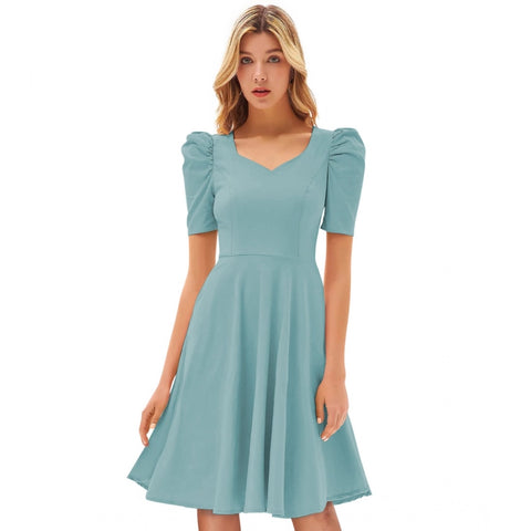Generic Women's Knitting stretchable Solid V Neck Cap Sleeve Dress (Pista)