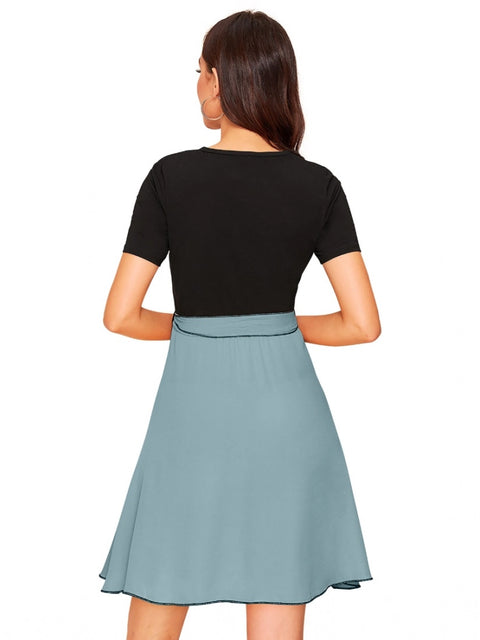 Generic Women's Knitting stretchable Solid Round Neck Cap Sleeve Dress (Pista)